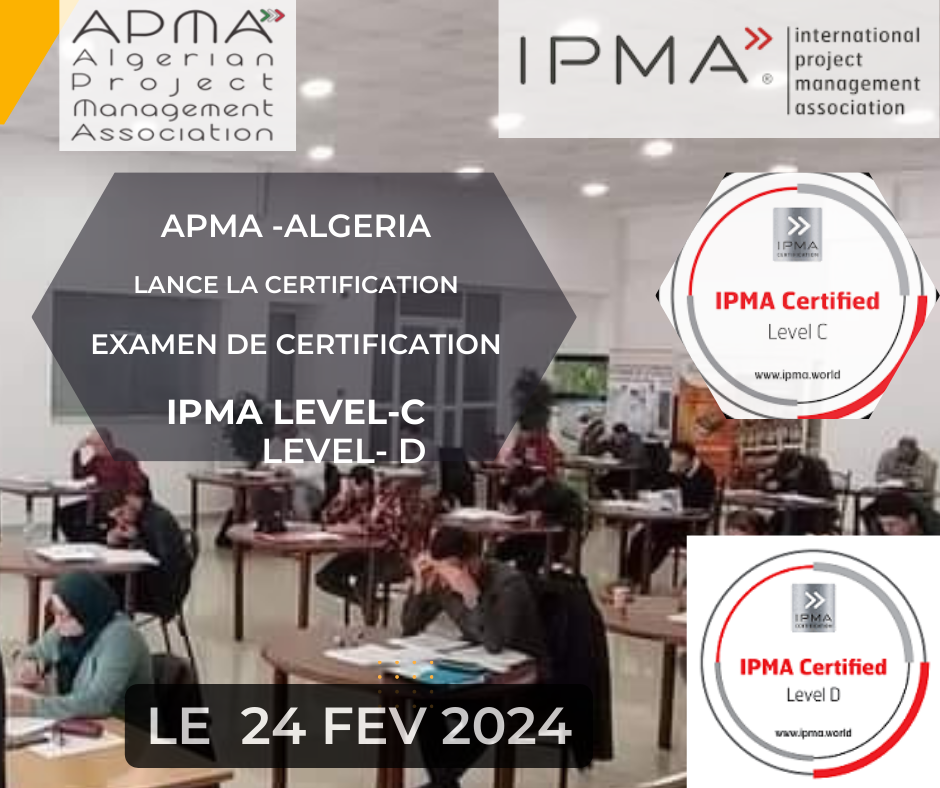 Annonce examen de certification IPMA Niveau C et Niveau  D du 24 fevrier 2024